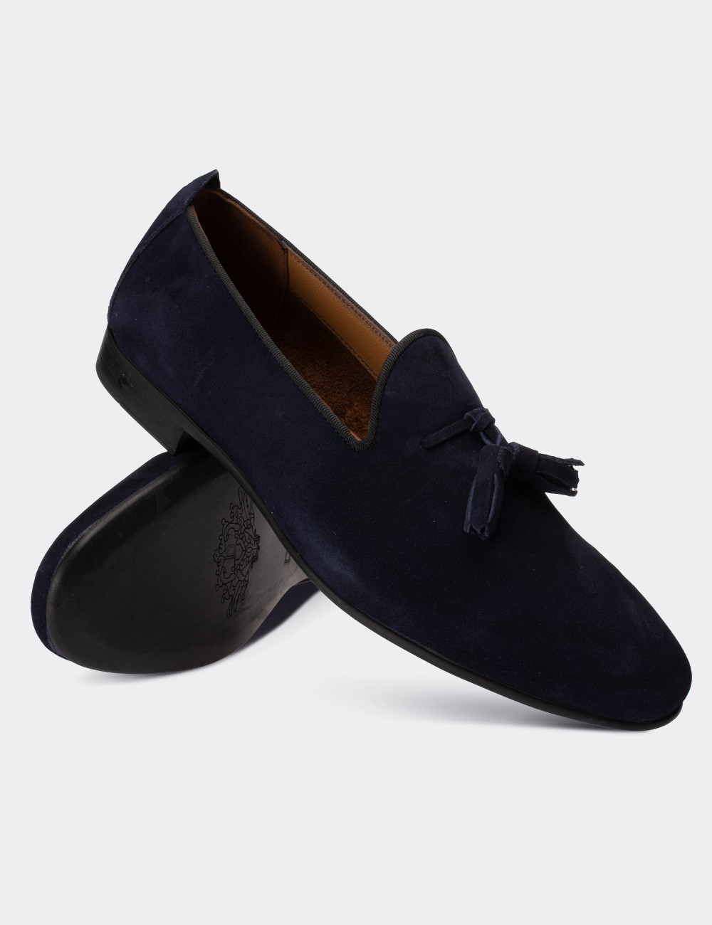 Navy Suede Leather Loafers - 01702MLCVC03