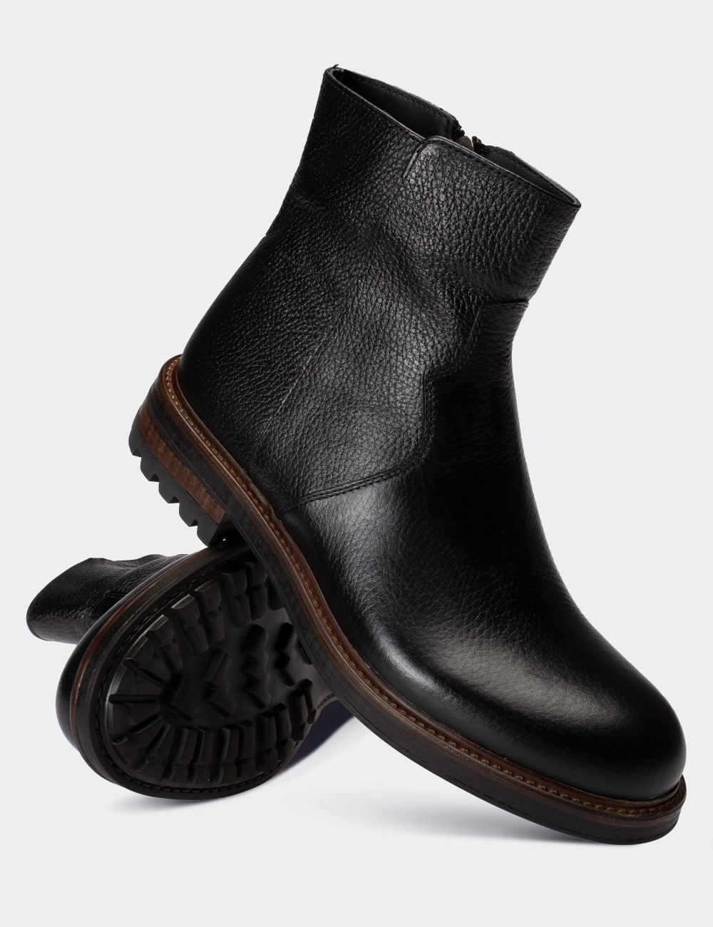 Black  Leather Boots - 01747MSYHC03