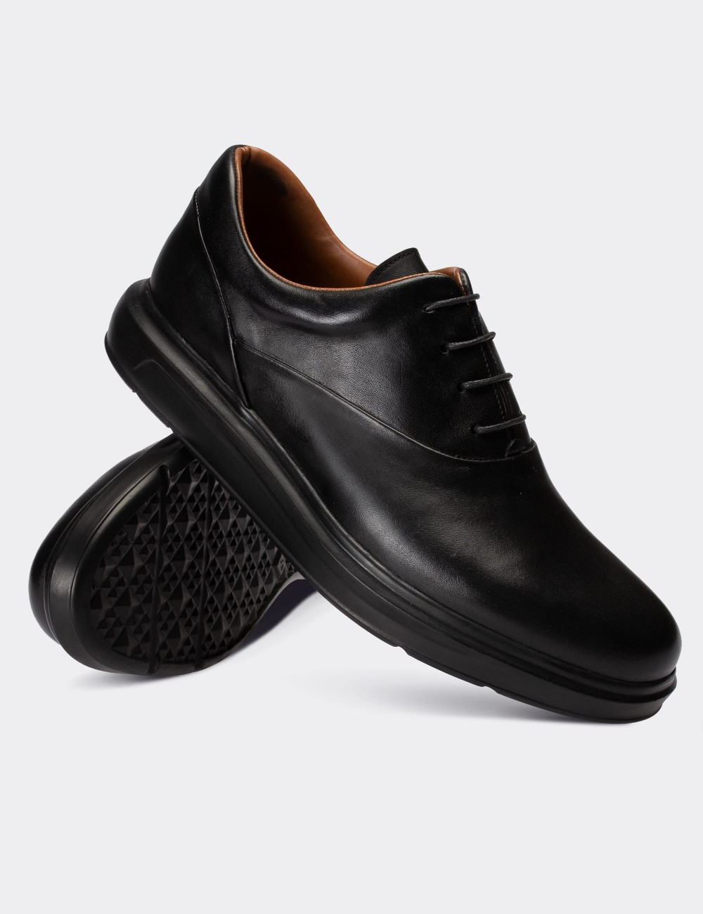 Black  Leather Lace-up Shoes - 01652MSYHP18