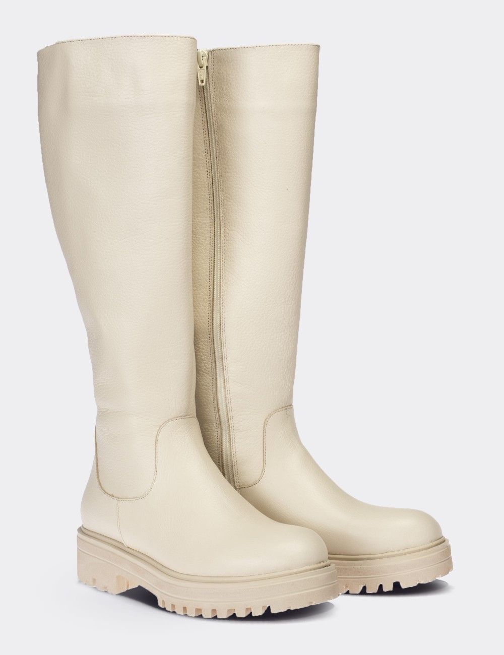 Beige  Leather  Boots - 01807ZBEJE01