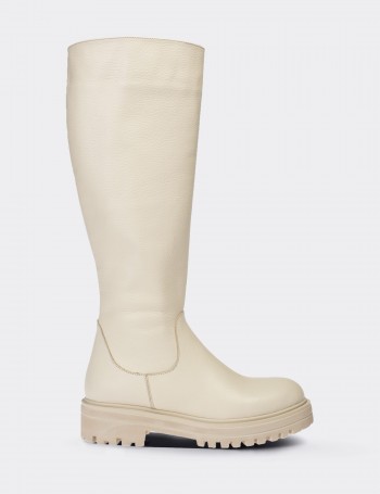 Beige  Leather  Boots - 01807ZBEJE01