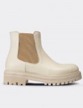 Beige  Leather Chelsea Boots