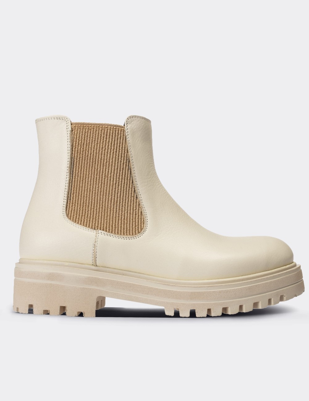 Beige  Leather Chelsea Boots - 01801ZBEJE01