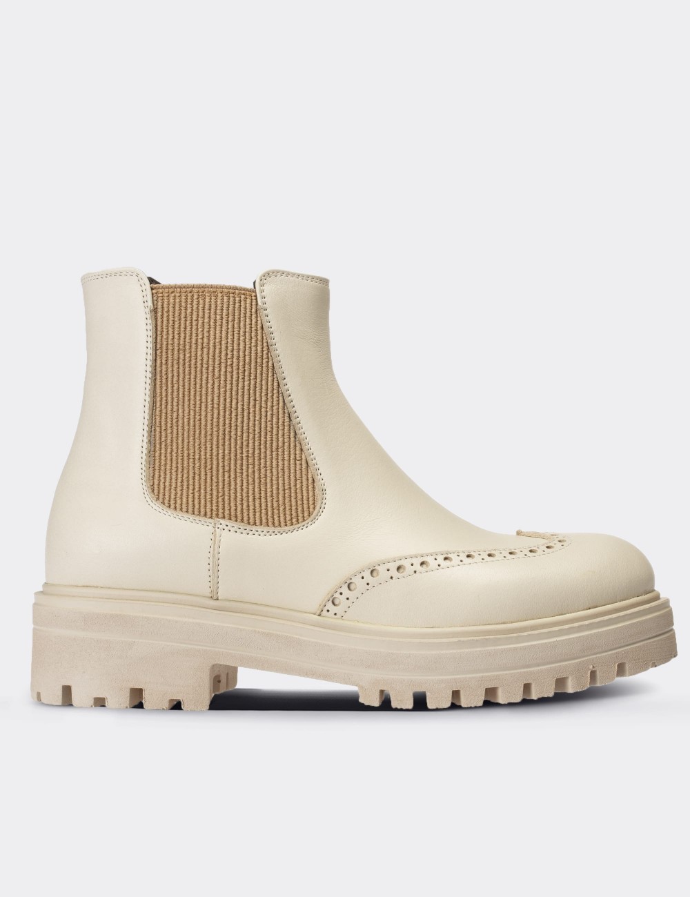 Beige  Leather Chelsea Boots - 01800ZBEJE01