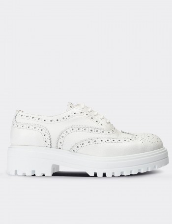 White  Leather Lace-up Shoes - 01418ZBYZE01