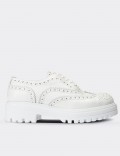 White  Leather Lace-up Shoes