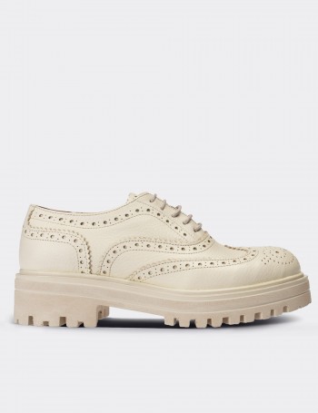 Beige  Leather Lace-up Shoes - 01418ZBEJE01