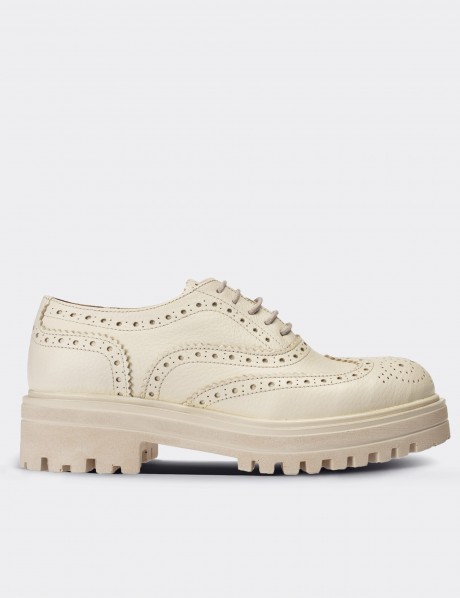 Beige  Leather Lace-up Shoes