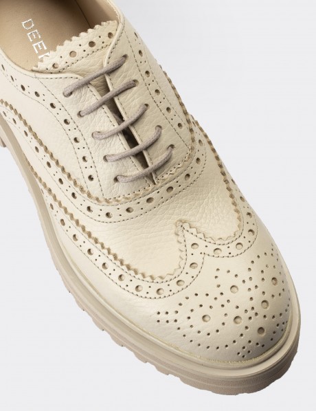 Beige  Leather Lace-up Shoes