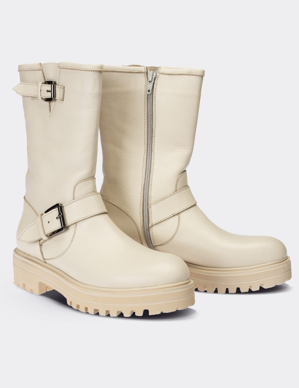 Beige  Leather Boots - 01805ZBEJE01