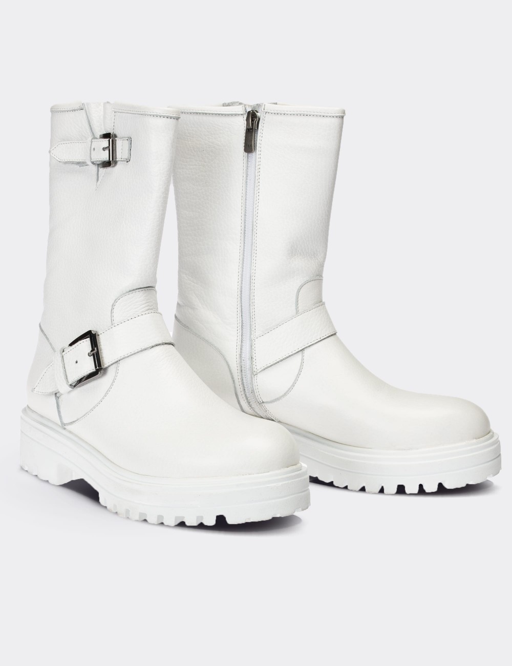 White  Leather Boots - 01805ZBYZE01
