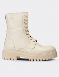 Beige  Leather Postal Boots