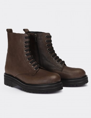 Brown  Leather Postal Boots - 01814ZKHVE28
