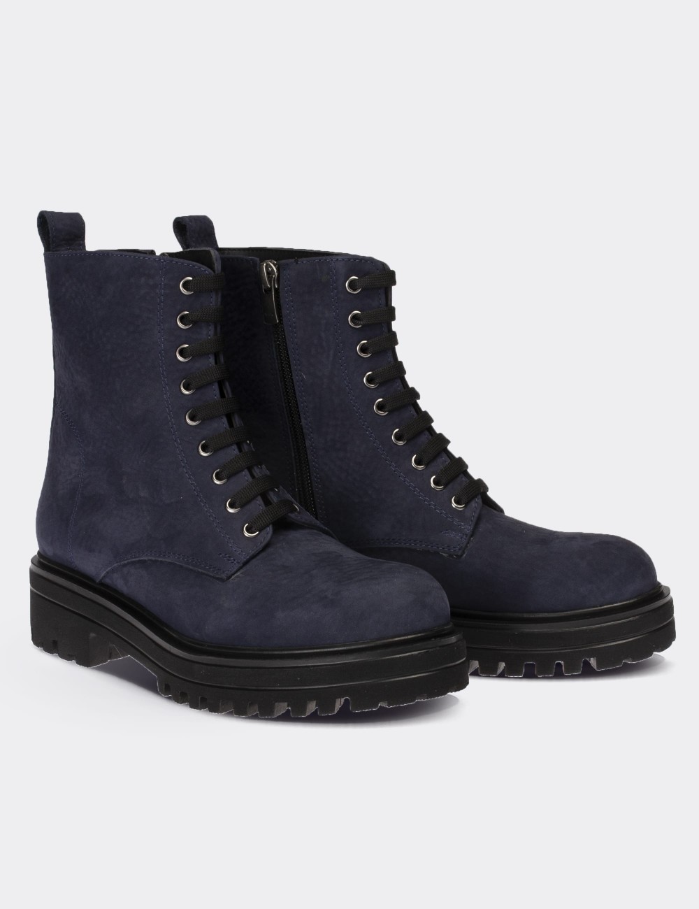 Blue  Leather Postal Boots - 01814ZMVIE14