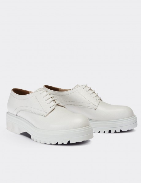 White  Leather Oxford Shoes