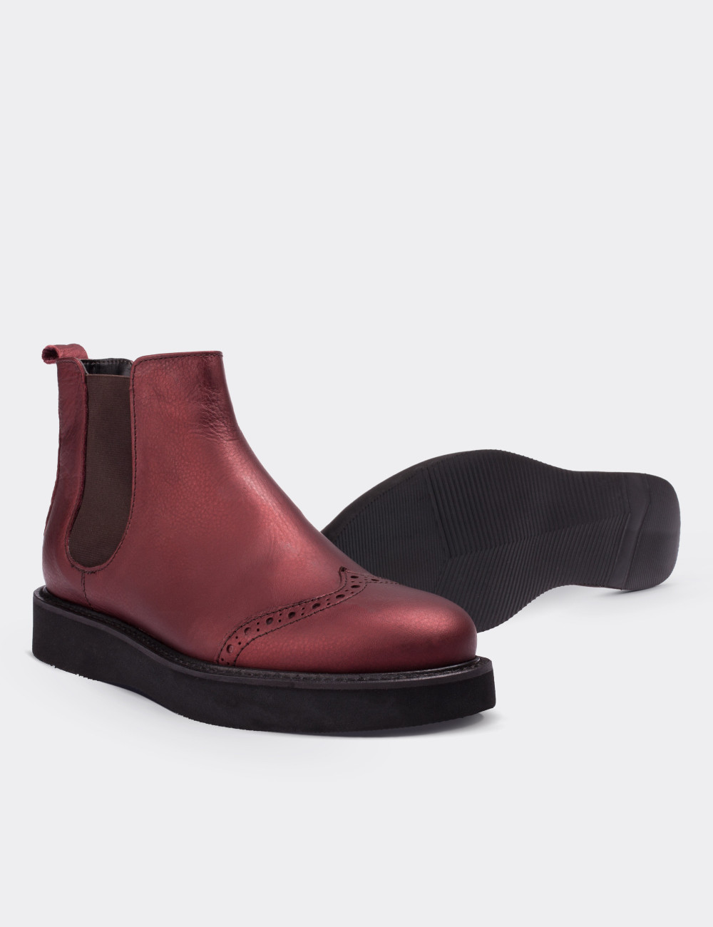 Burgundy  Leather Chelsea Boots - 01572ZBRDE01
