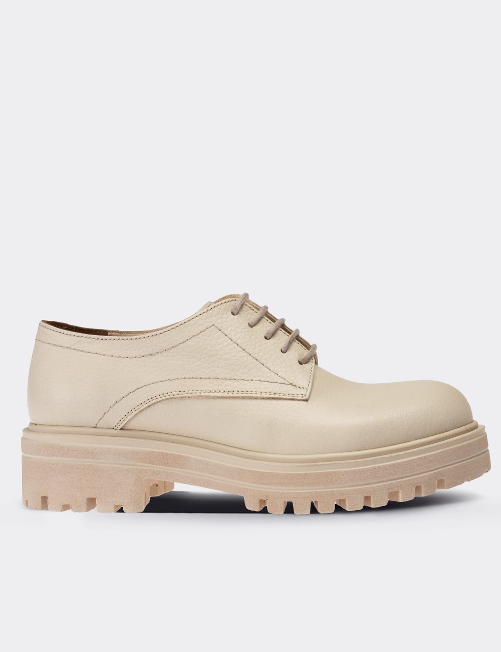 Beige  Leather Oxford Lace-up Shoes - 01430ZBEJE05