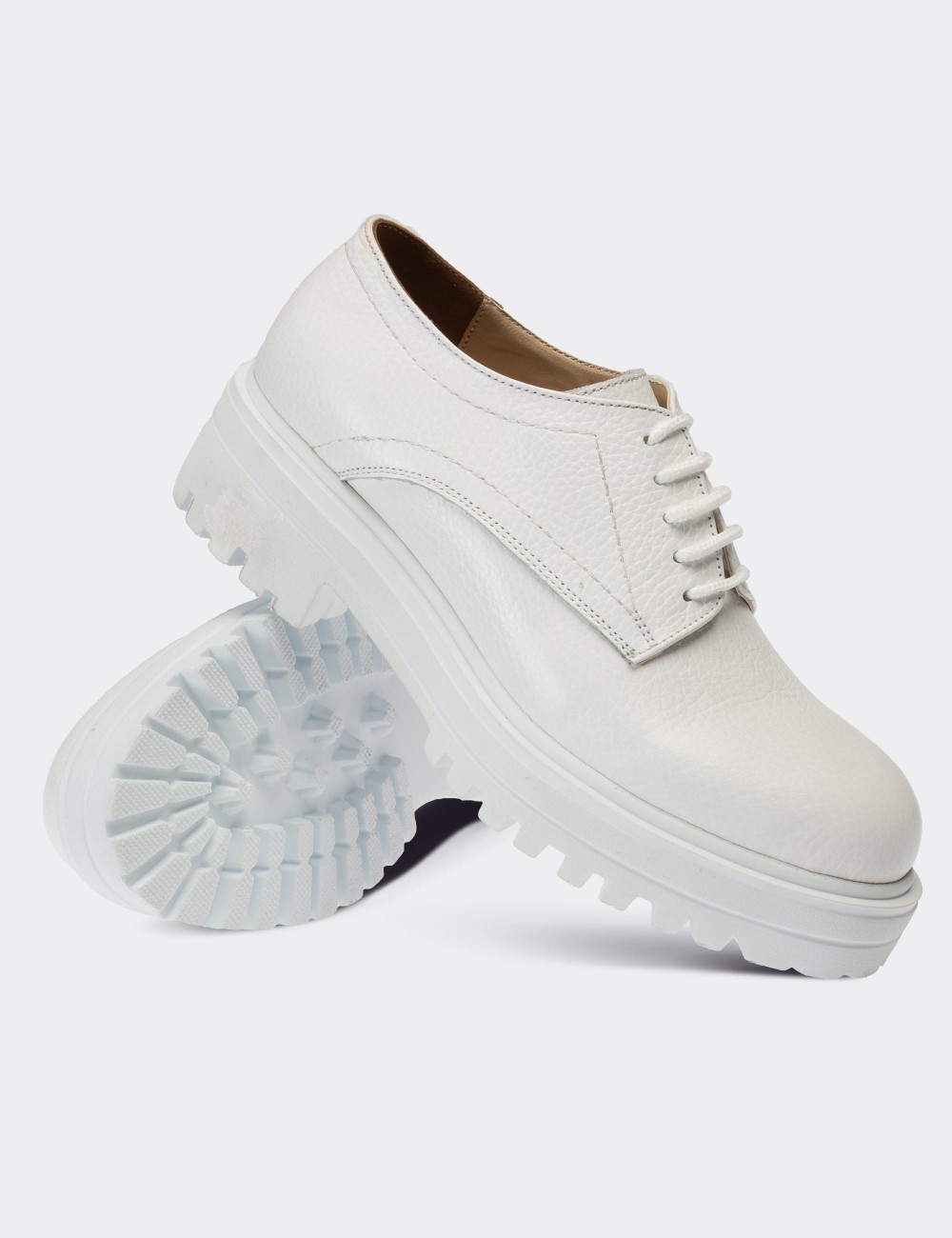 White  Leather Oxford Shoes - 01430ZBYZE01