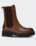 Tan Calfskin Leather Chelsea Boots