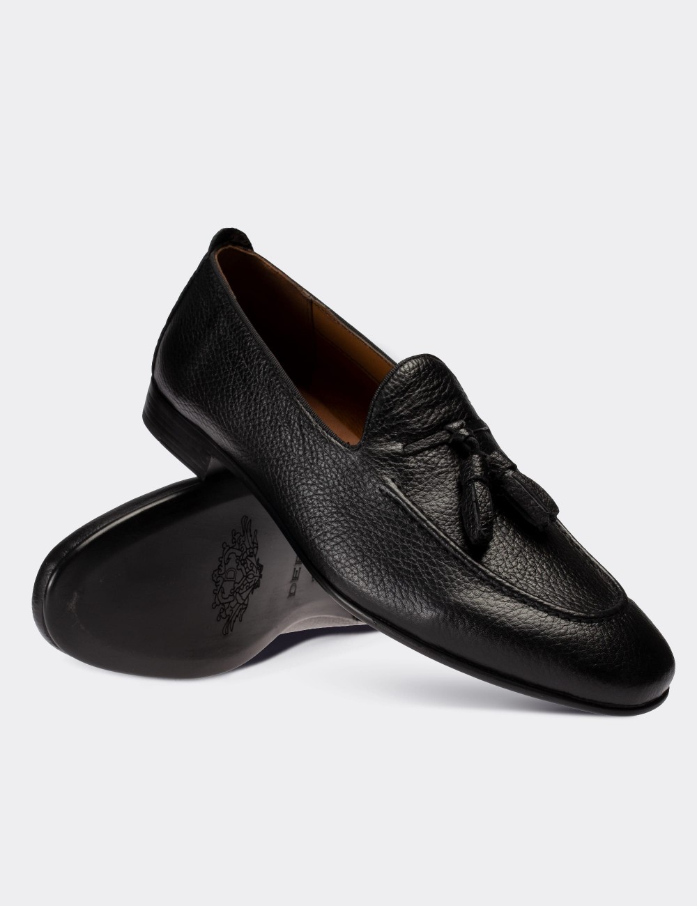 Black  Leather Loafers - 01701MSYHC04