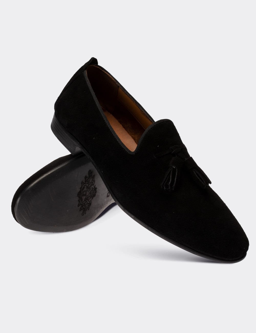 Black Suede Leather Loafers - 01702MSYHC07