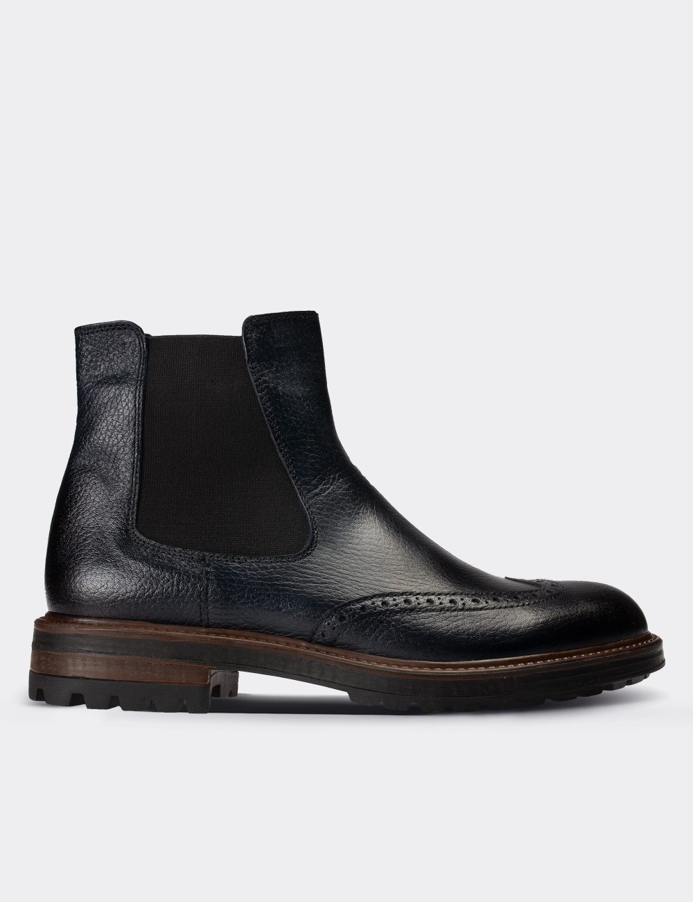 Navy  Leather Chelsea Boots - 01622MLCVC03