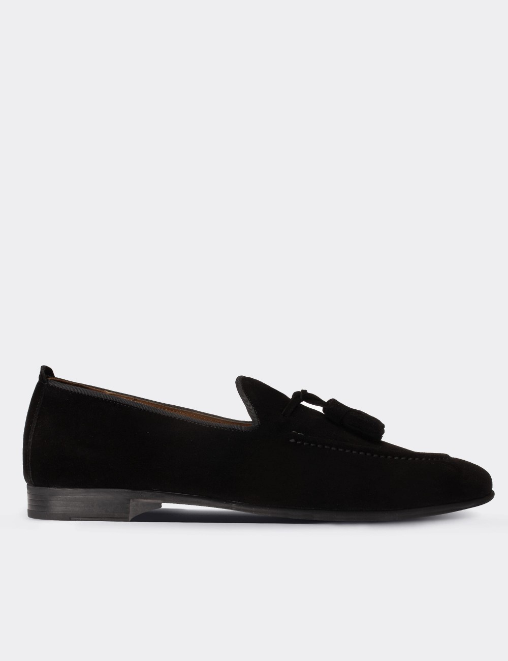 Black Suede Leather Loafers - 01701MSYHC06