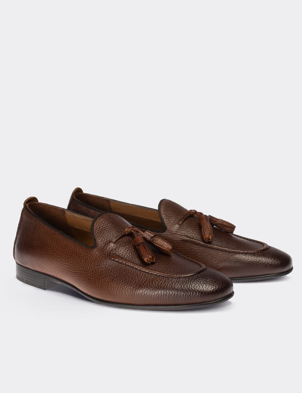 Tan  Leather Loafers - 01701MTBAC04