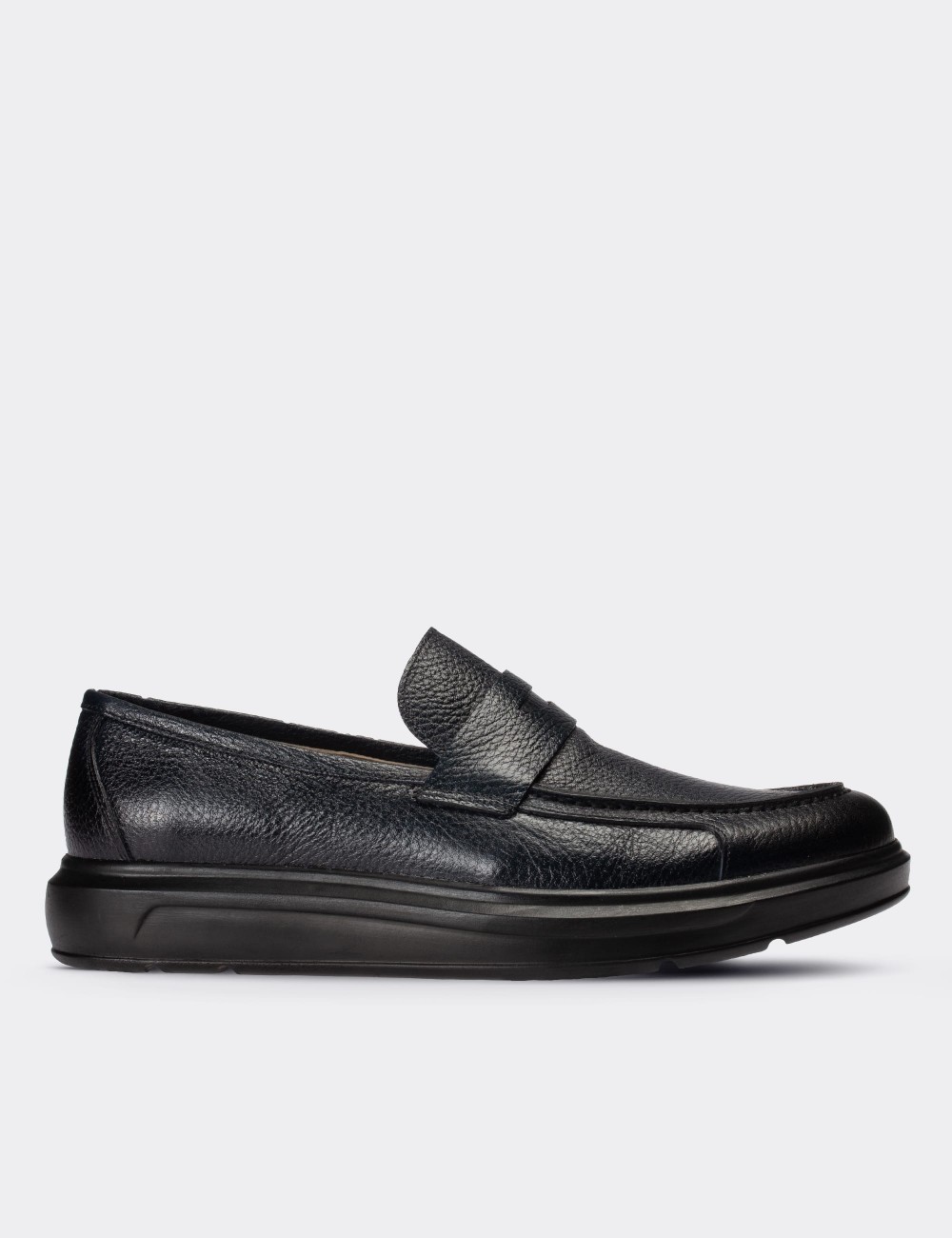 Navy  Leather Loafers - 01564MLCVP05