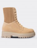 Beige Suede Leather  Boots