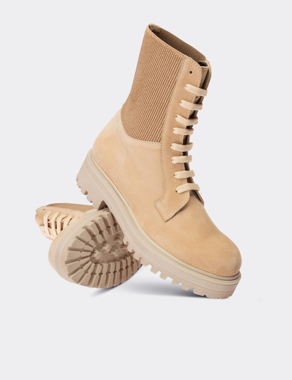 Beige Suede Leather  Boots - E2021ZBEJC01
