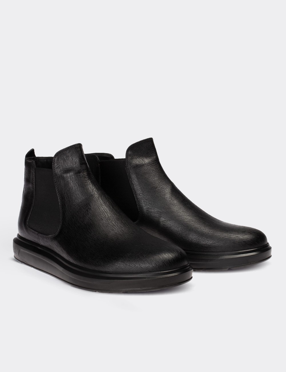 Black  Leather Comfort Chelsea Boots - 01620MSYHP01