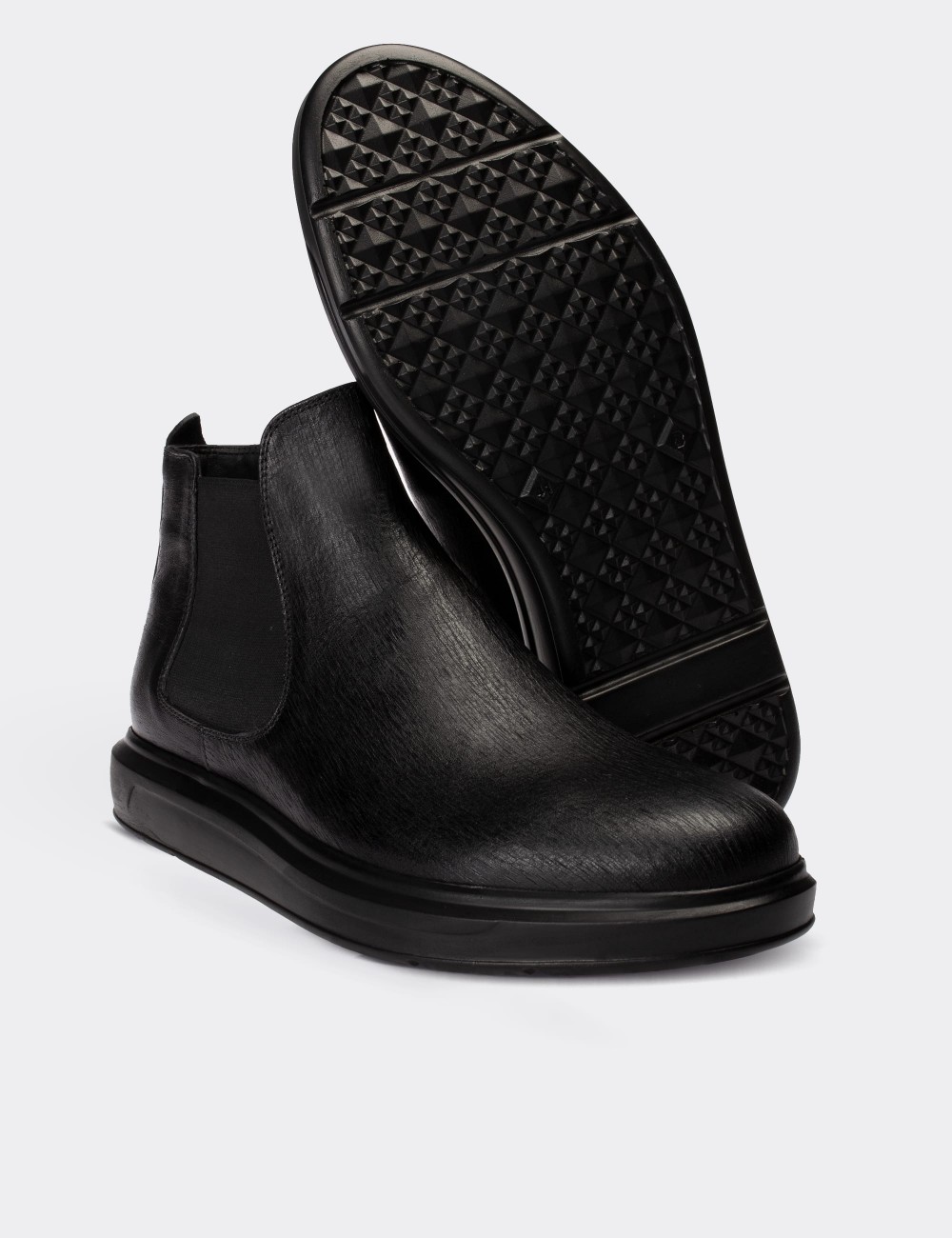Black  Leather Comfort Chelsea Boots - 01620MSYHP01