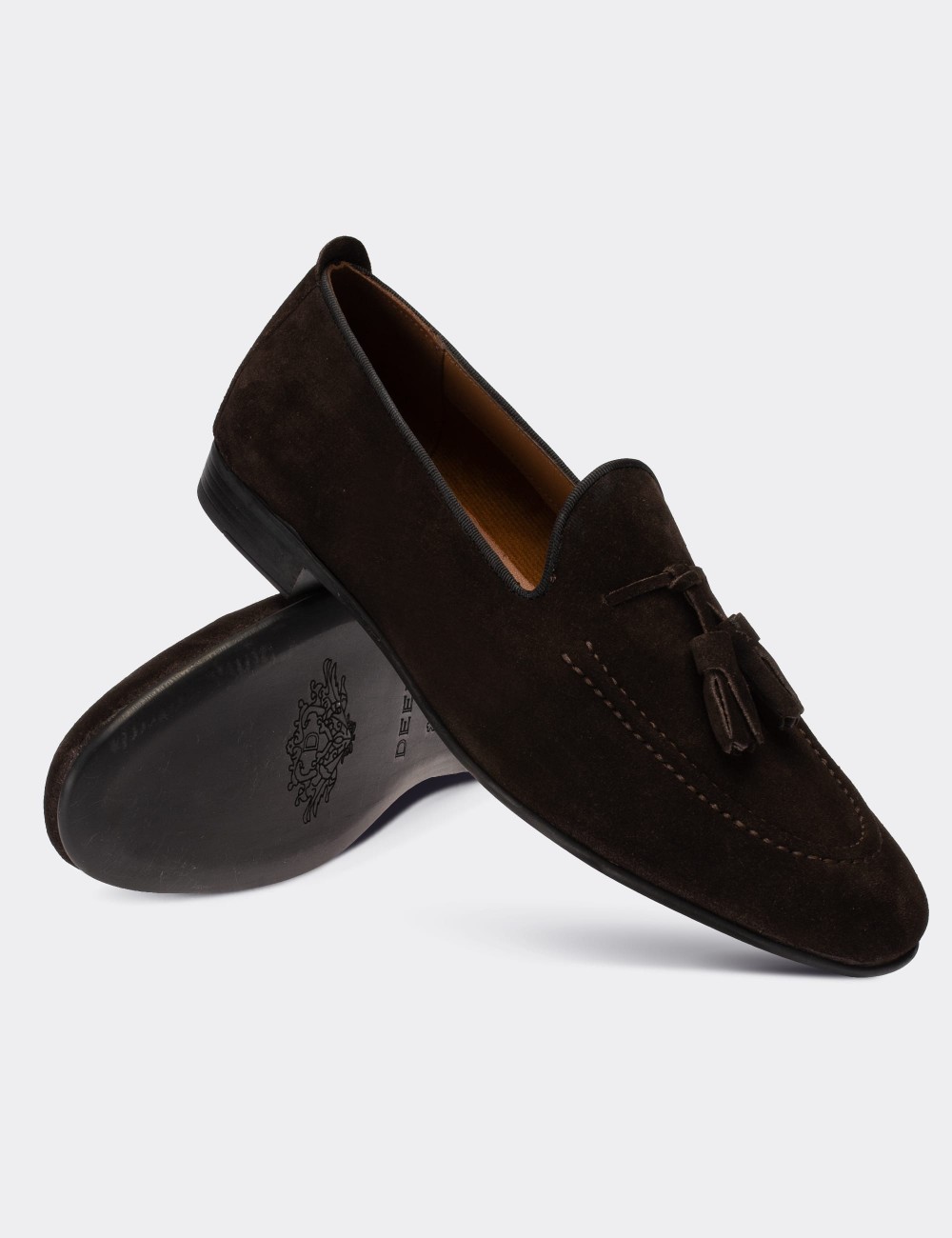 Brown Suede Leather Loafers - 01701MKHVC07