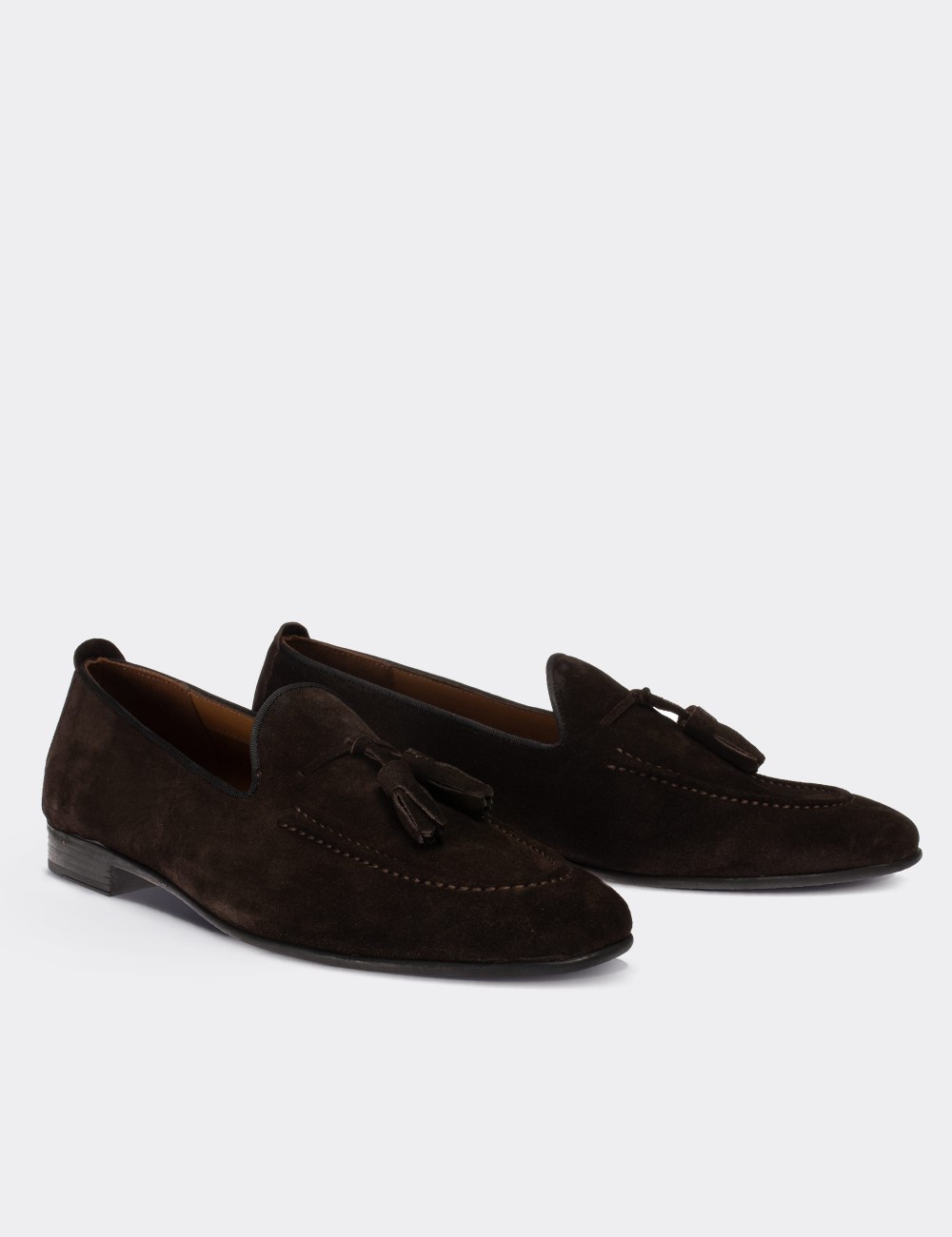 Brown Suede Leather Loafers - 01701MKHVC07
