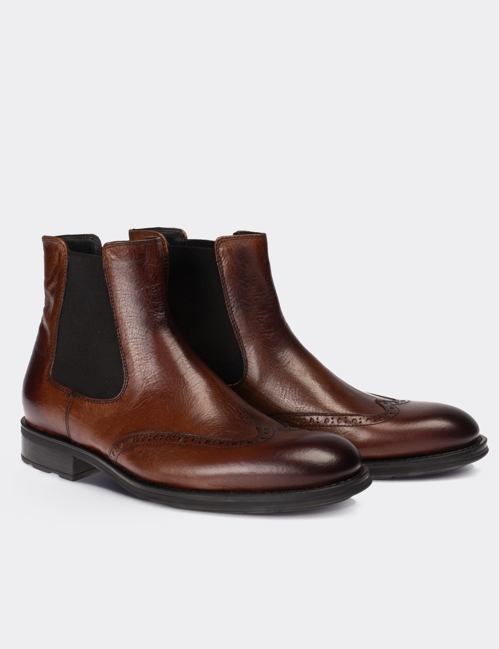 Brown  Leather Chelsea Boots - 01622MKHVC09