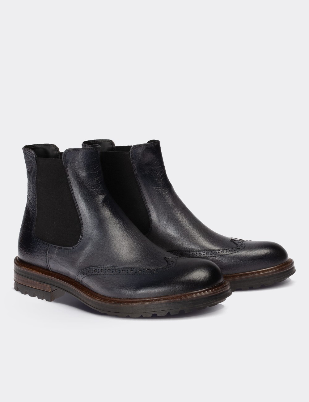 Navy  Leather Chelsea Boots - 01622MLCVC04