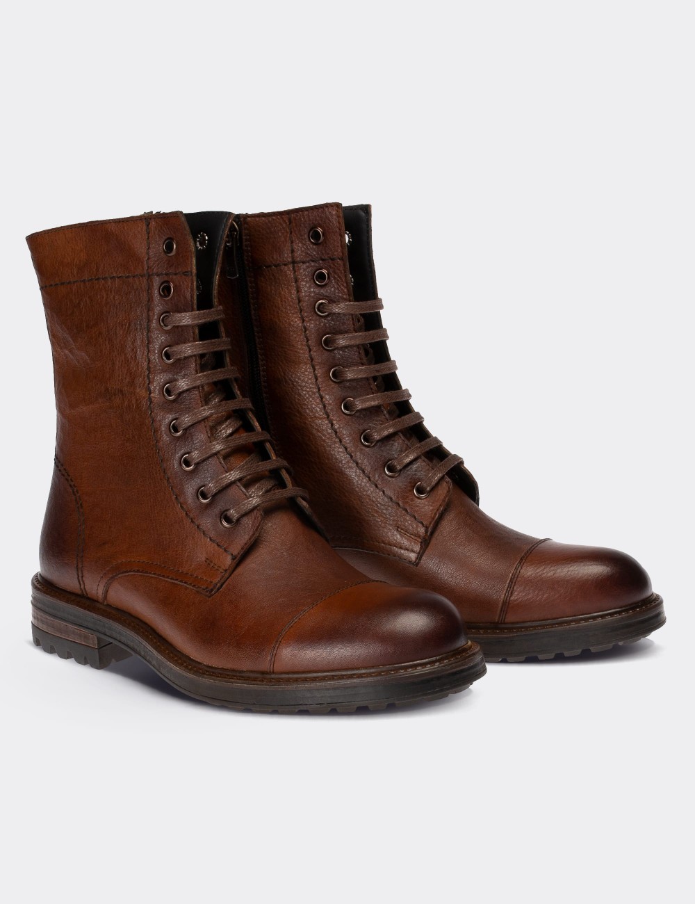 Brown  Leather Postal Boots - 01857MKHVC09