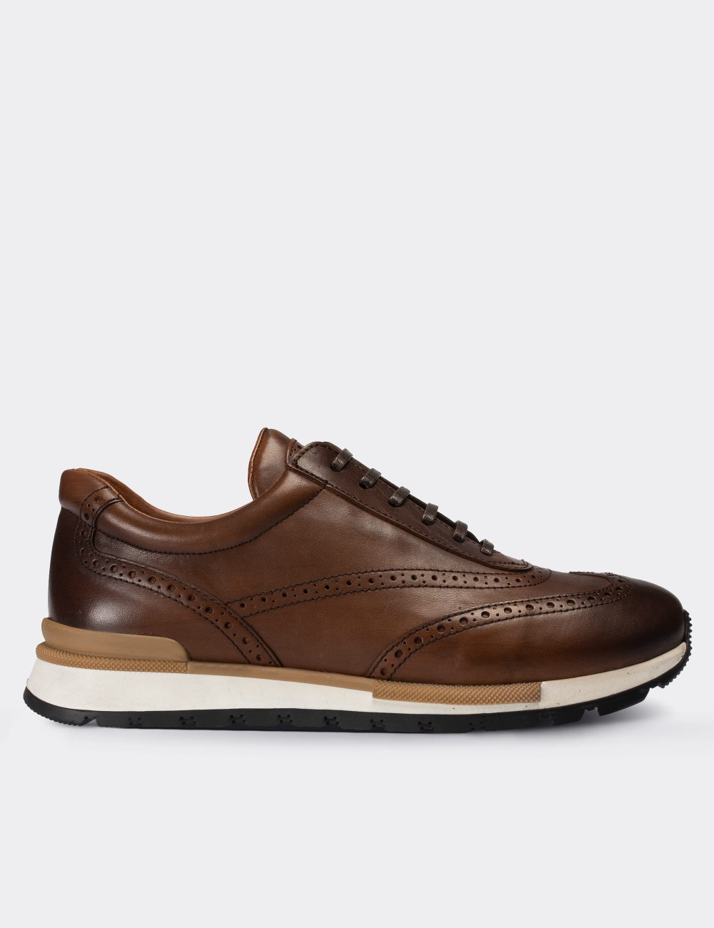 Tan  Leather Sneakers - 00750MTBAT02