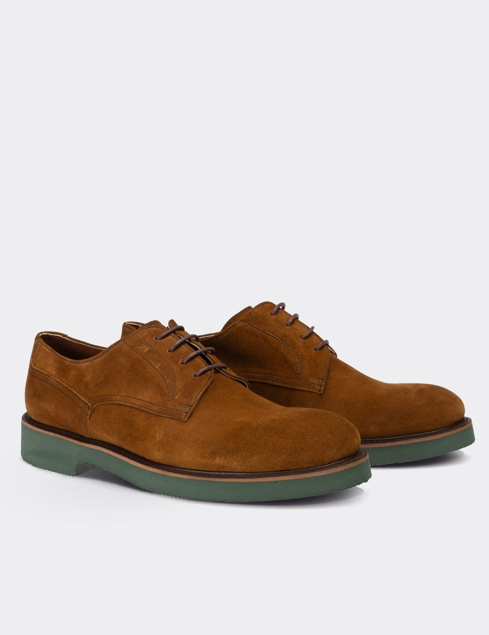 Tan Suede Leather Lace-up Shoes - 01294MTBAE12