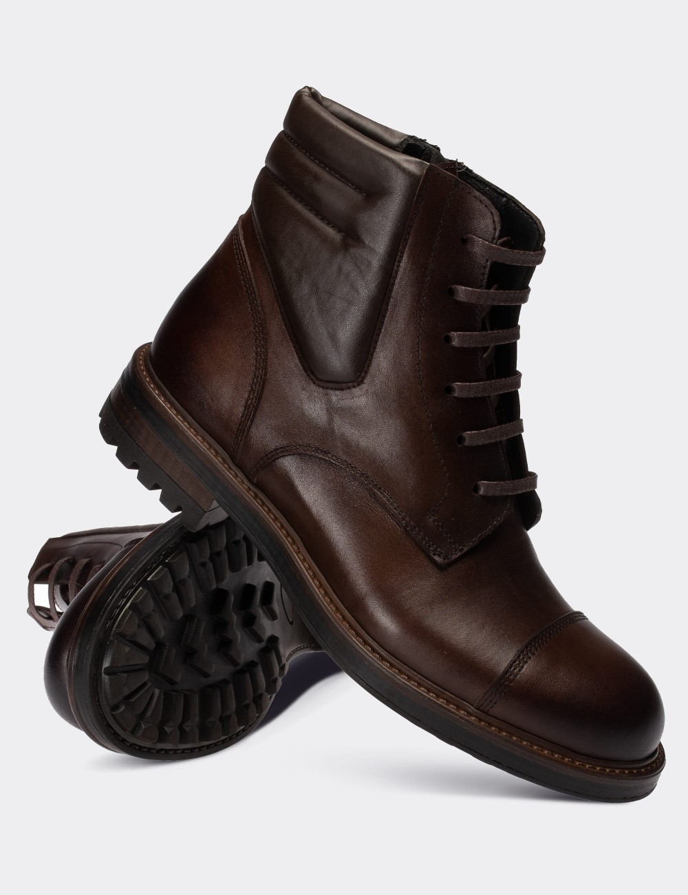 Brown  Leather  Boots - 01752MKHVC09