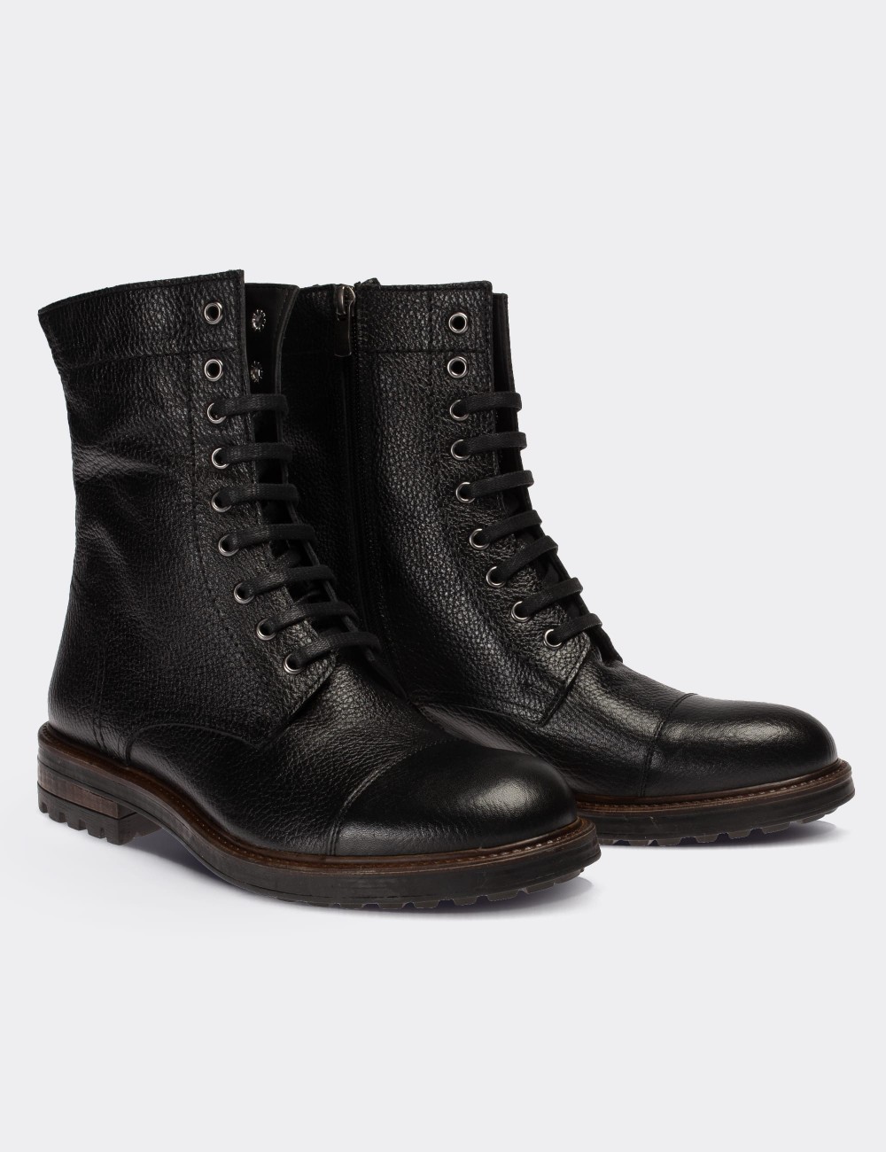 Black Leather Postal Boots - Deery