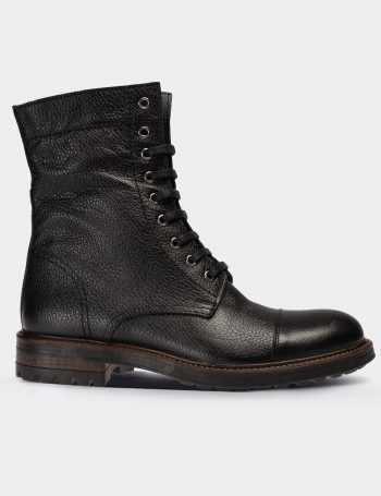 Black  Leather Postal Boots - 01857MSYHC03