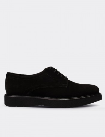 Black Suede Leather Lace-up Shoes - 01430ZSYHE13