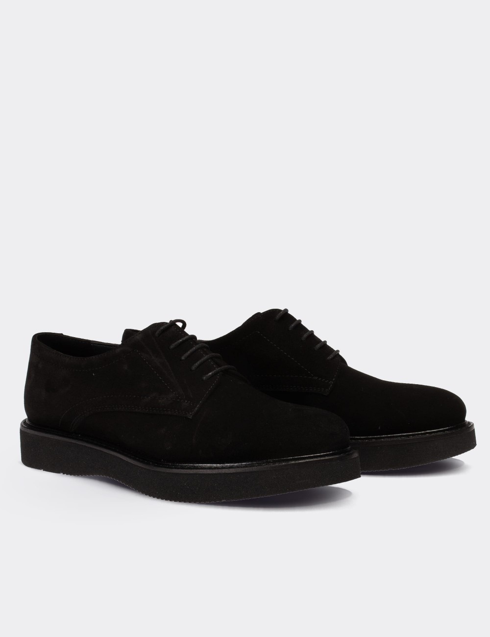 Black Suede Leather Lace-up Shoes - 01430ZSYHE13