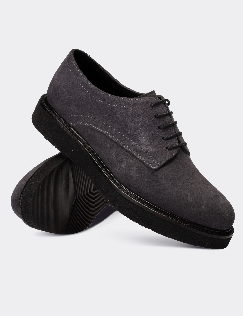 Gray Suede Leather Lace-up Shoes - 01430ZGRIE04