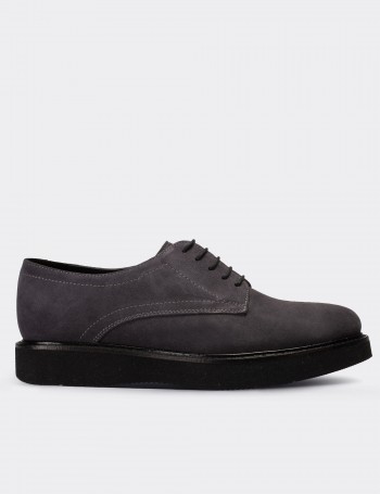 Gray Suede Leather Lace-up Shoes - 01430ZGRIE04