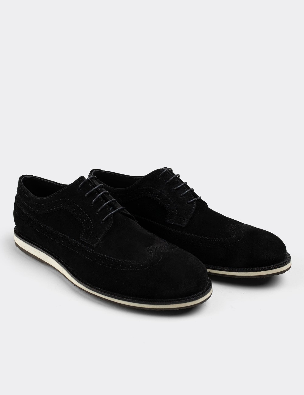 Black Suede Leather Lace-up Shoes - 01293MSYHE36