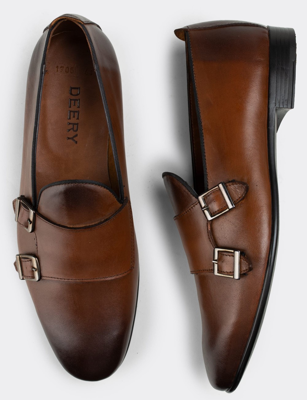 Tan  Leather Monk-Strap Loafers - 01705MTBAC05