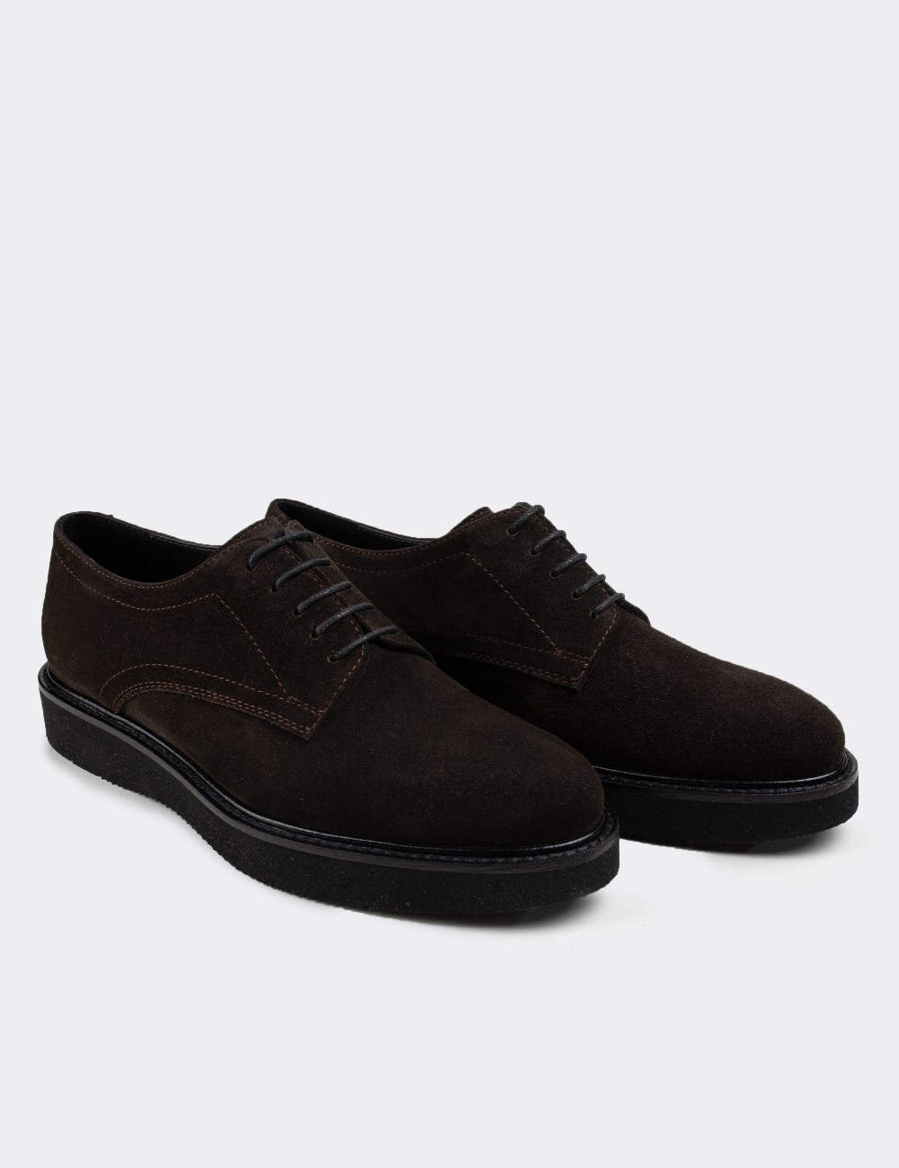 Brown Suede Leather Lace-up Shoes - 01430ZKHVE06